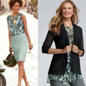 cAbi  Avery Tunic Top Women's S Small Multicolor Sheer Pocket Button Up Slit